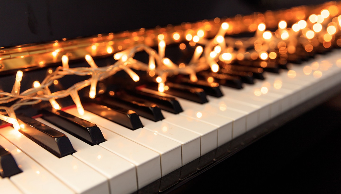 Piano with Christmas lights